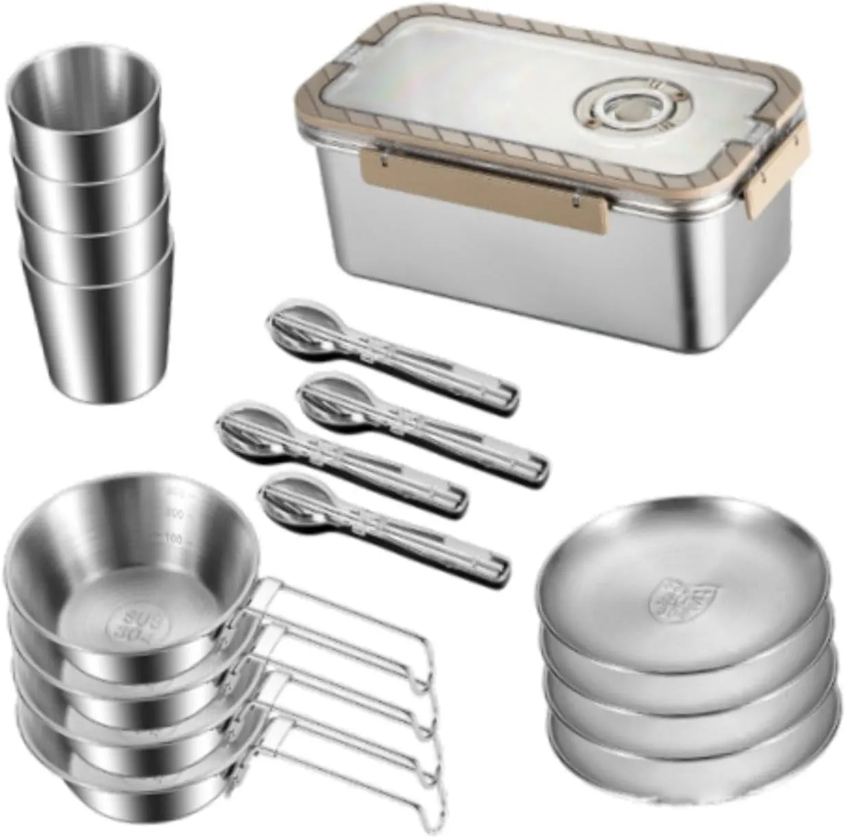 Camping Complete Messware Kit Outdoor Dinnerware Forks Utensil Cooking Tableware for Traveling Outdoor Sports Picnic RV Trip
