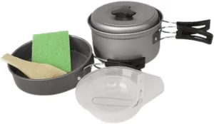 Camping Cookware Mess Kit Soup Pot Folded Handle Aluminum Camping Cooking Set Bowls Spoon for Outdoor Sports Hiking Trekking