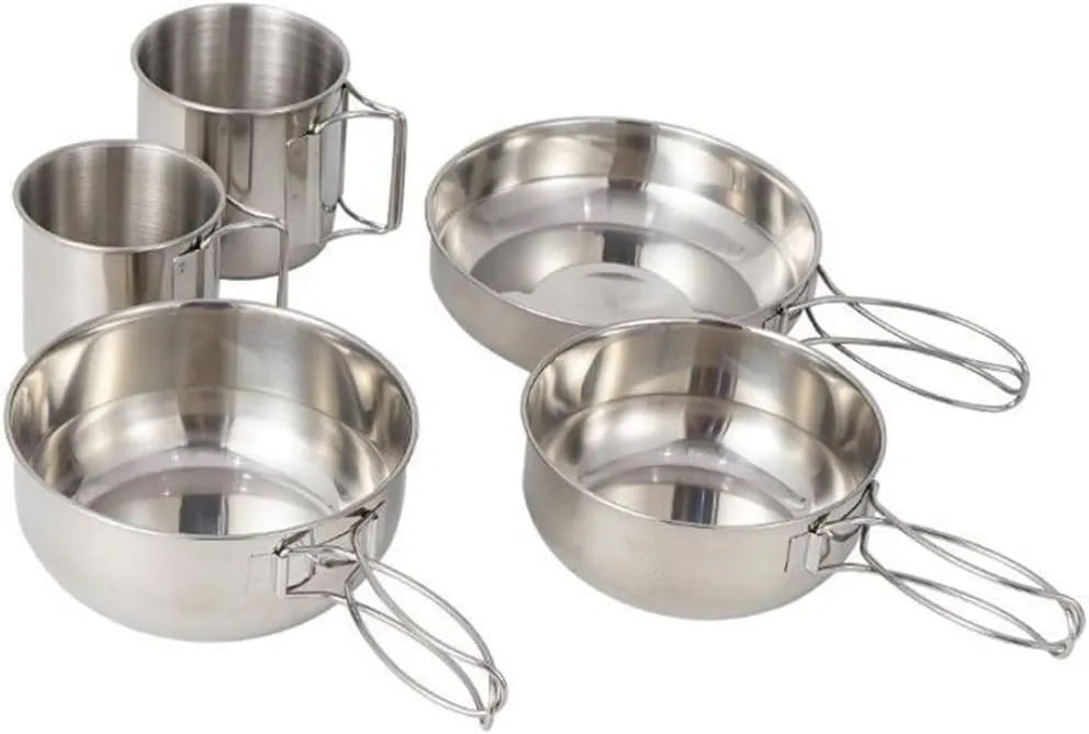 Camping Cookware Set Portable Stainless Steel Cookset with Pan Cup Bowl Silver 5PCSCamping