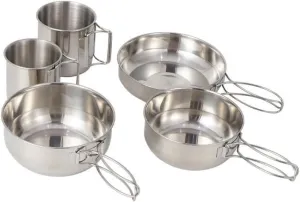 Camping Cookware Set Portable Stainless Steel Cookset with Pan Cup Bowl Silver 5PCSCamping