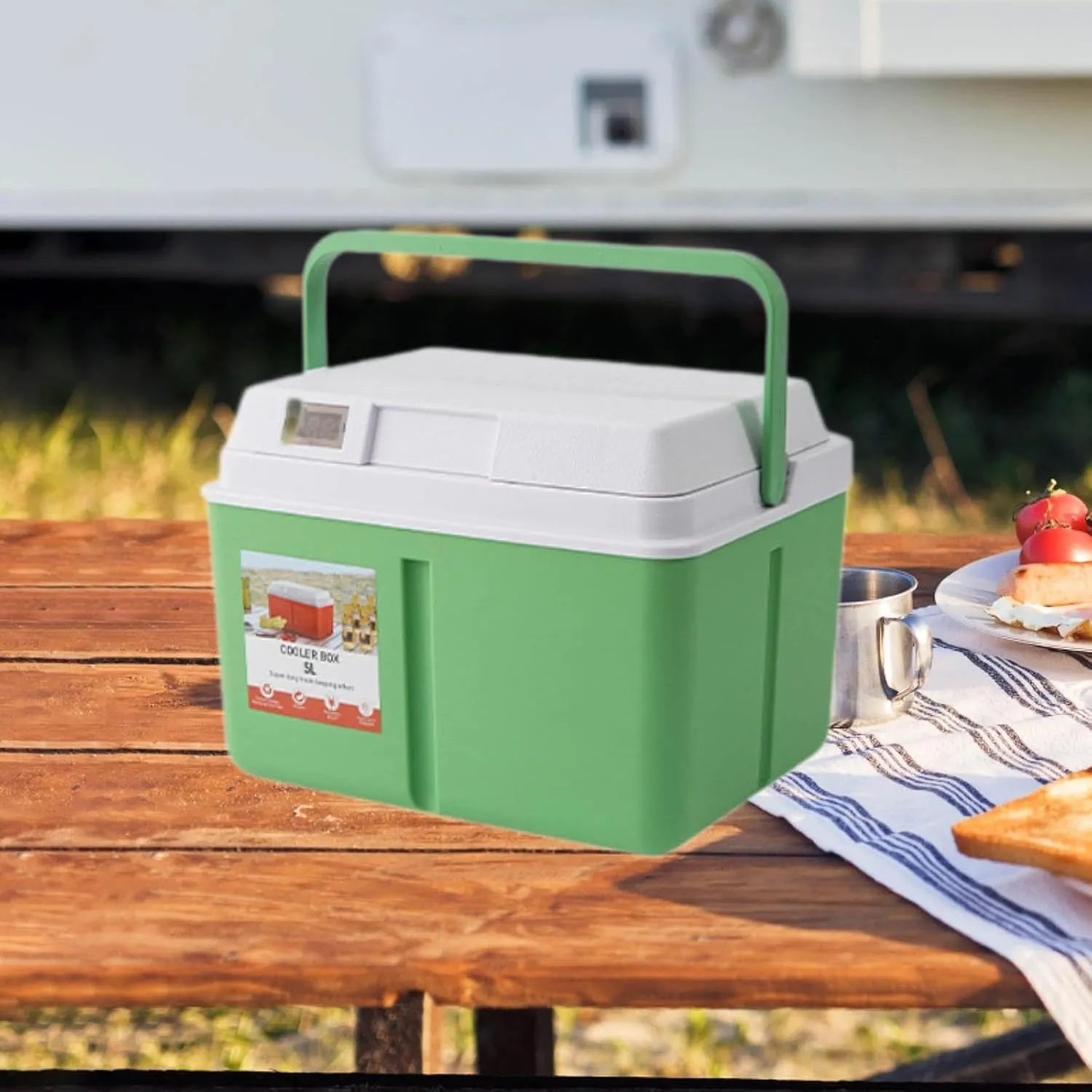 Camping Cooler Box Cold and Hot Insulated Case Lightweight for Fishing with Lock Lid Food Preservation Box with Carry Handle