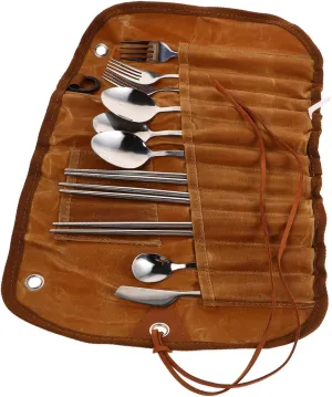 Camping Fork Spoon Set Stainless Steel Outdoor Cutlery 3-person Meal Prep Kit Compact Tableware Bag