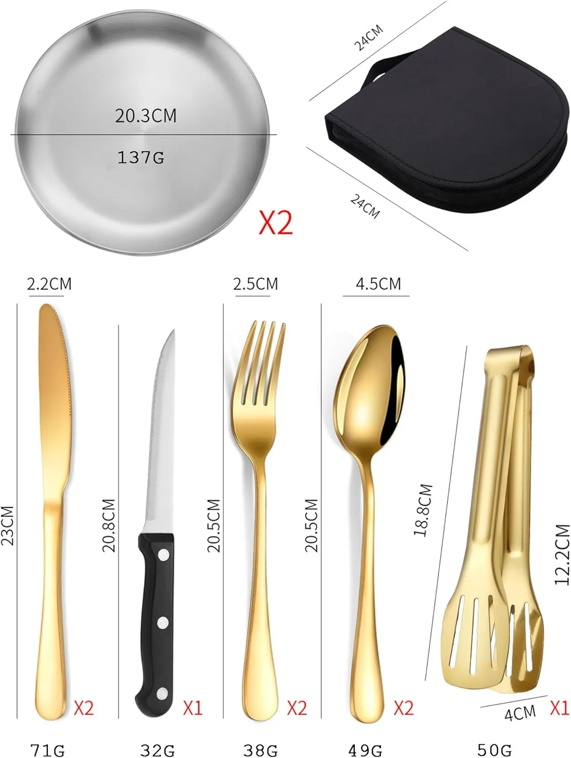 Camping Mess Kits with Portable Case, Stainless Steel Outdoor Picnic Dinnerware Set with Plate Spoon Fork Knife Cloth Napkins