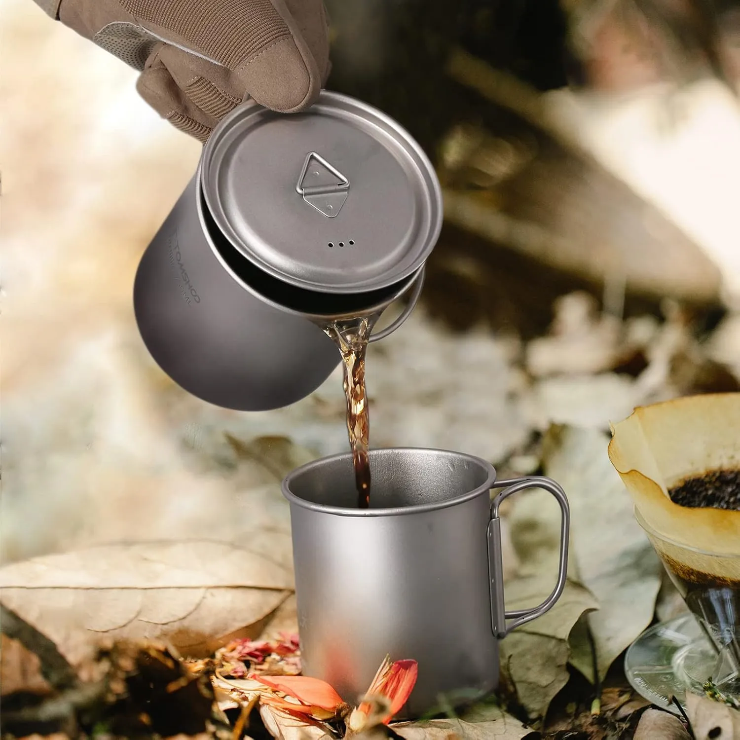 Camping Pot Set, 3 Pieces Pot Compact Camping Pans with Lid Handle Portable Camping Water Mug, for Outdoor Camping Hiking Backpacking