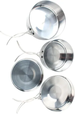 Camping Silverware Cooking Pan Set 4-Piece Stainless Steel Pot Hiking Cookware Compact Camping Accessories