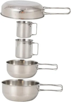 Camping Tableware Set 5pc Stainless Steel Cup Pot Cutlery for Outdoor Use