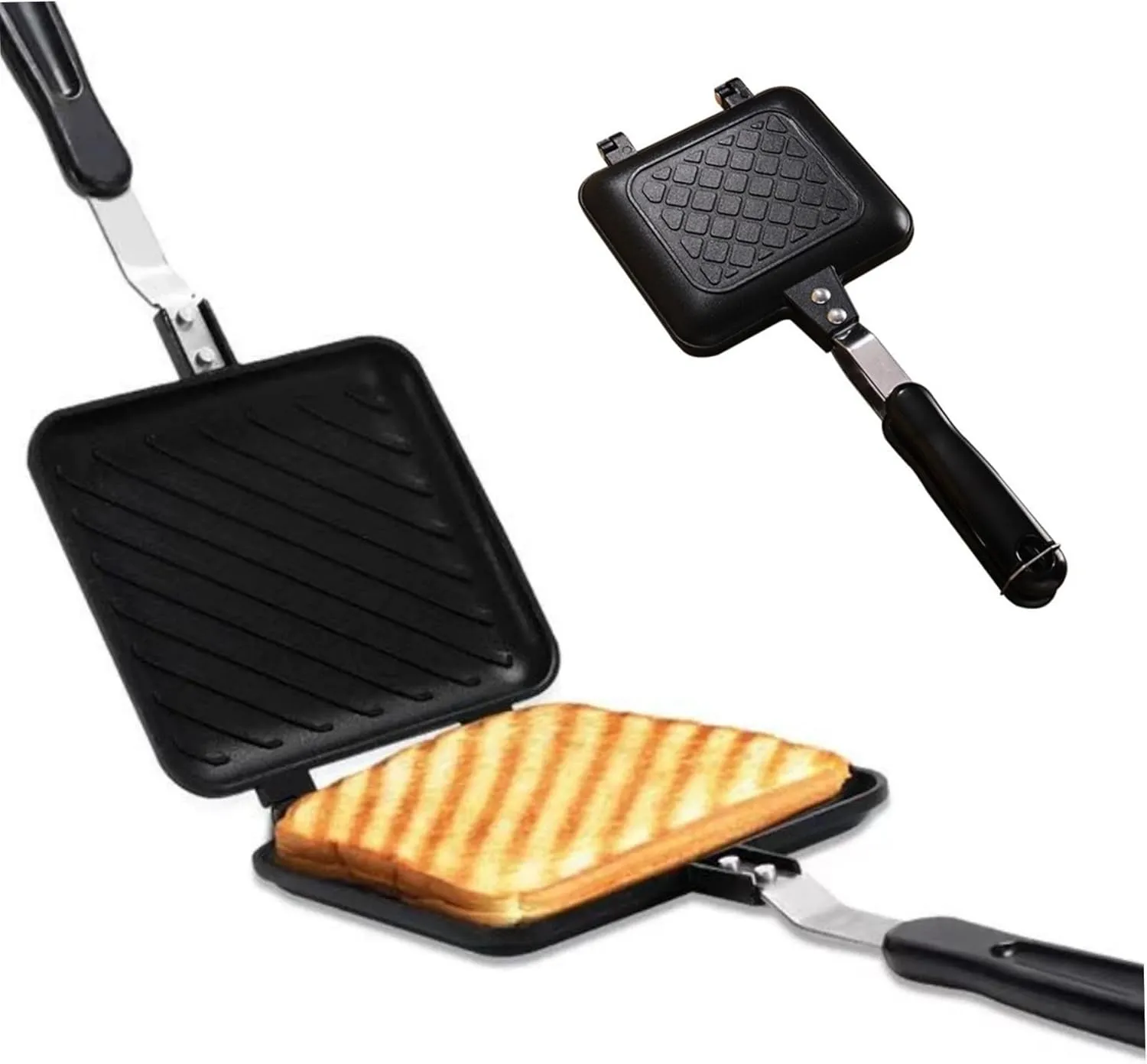 Camping Toastie Maker, Double Side Toasted Sandwich Maker Non-Stick Stovetop Bread Frying Pan with Heat-Resistant Handles for Home Outdoor Camping, Sandwich, Toastie