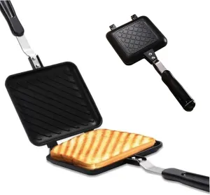 Camping Toastie Maker, Double Side Toasted Sandwich Maker Non-Stick Stovetop Bread Frying Pan with Heat-Resistant Handles for Home Outdoor Camping, Sandwich, Toastie