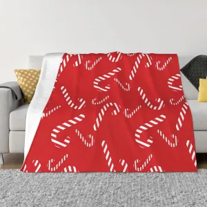 Candy Cane Pattern 60"X50" Flannel Blanket - 100% Soft Polyester, Lightweight and Warm, Suitable for Families, Camping, Travel