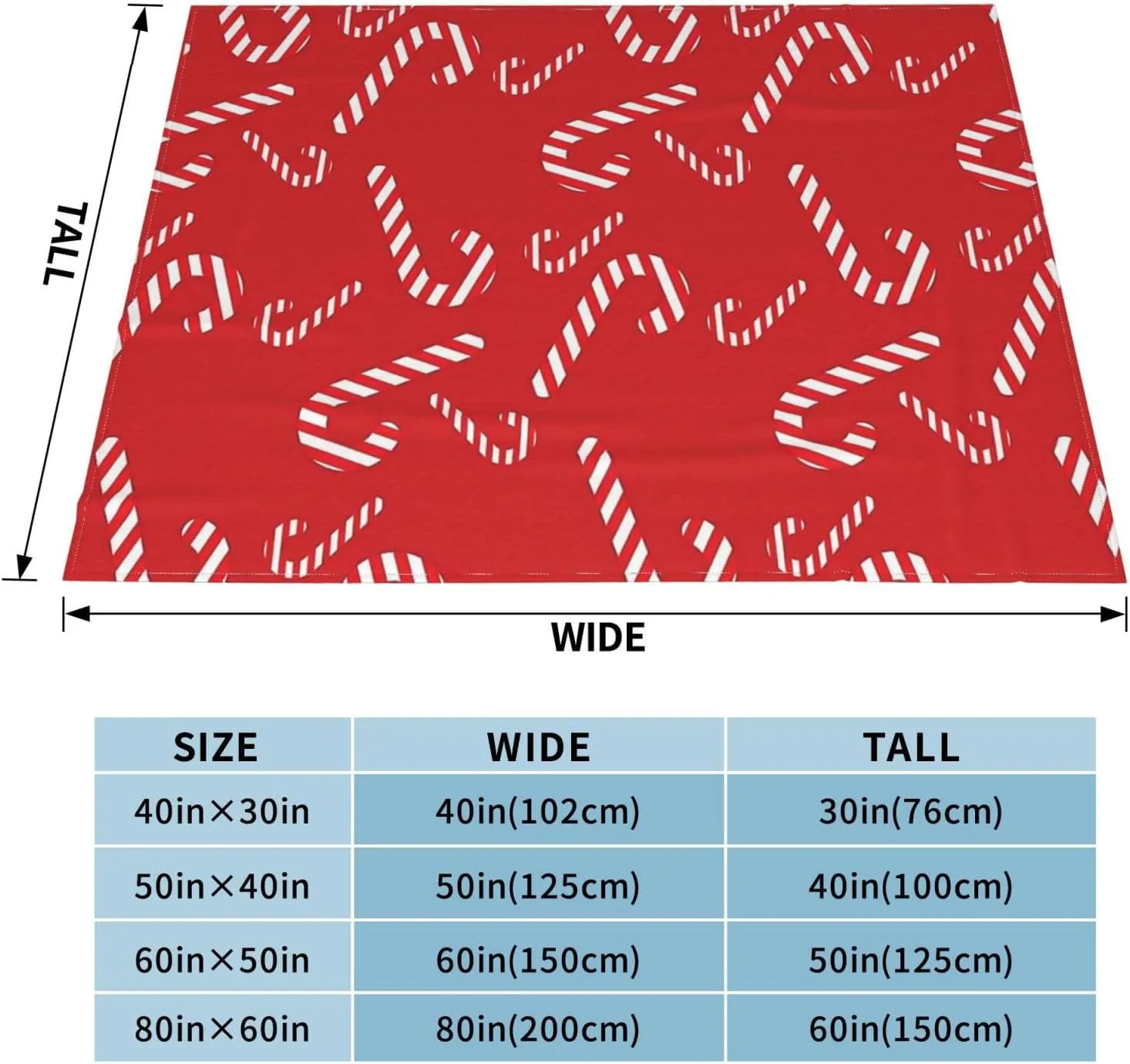 Candy Cane Pattern 60"X50" Flannel Blanket - 100% Soft Polyester, Lightweight and Warm, Suitable for Families, Camping, Travel