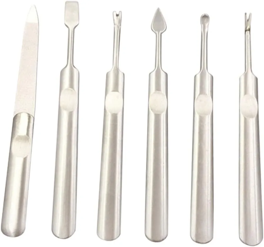 CANIGHT 6-in-1 Manicure Kit Cuticle Clippers Nippers Nail Sample Sticks Trimmer Stainless Steel Ear Picks Earring Tool Sanding Surface for Personal Professional Use