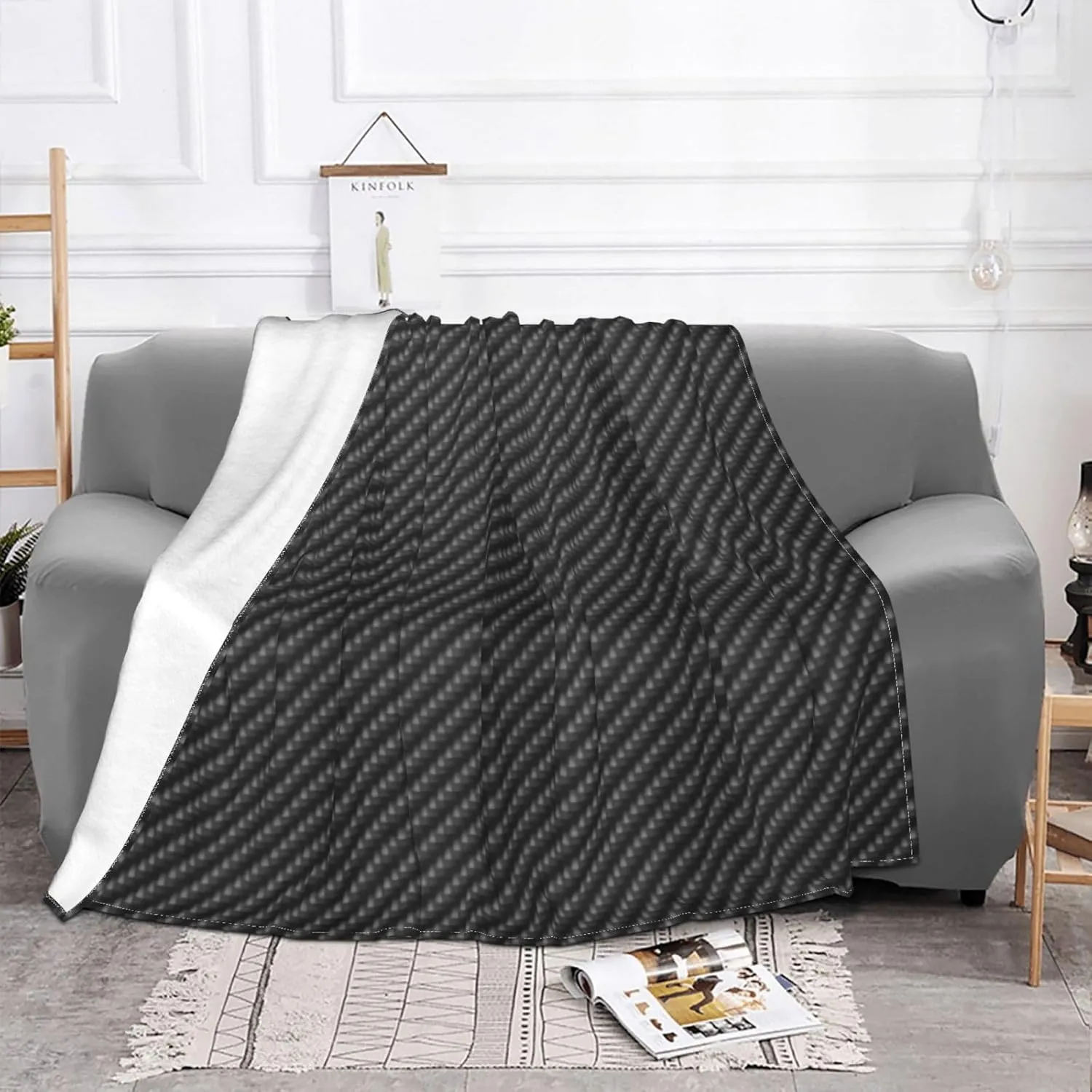 Carbon Fiber 60"X50" Flannel Blanket - 100% Soft Polyester, Lightweight and Warm, Suitable for Families, Camping, Travel