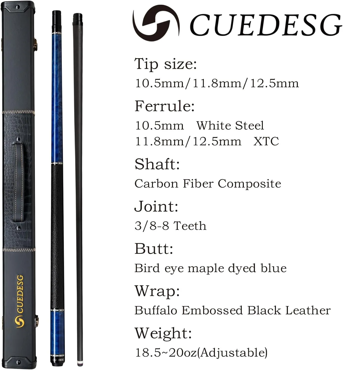 Carbon Fiber Pool Cue Stick 10.5mm/11.8mm/12.5mm,Low Deflection Pool Stick with Rare Wood Butt,Professional Cue Stick with Box Case