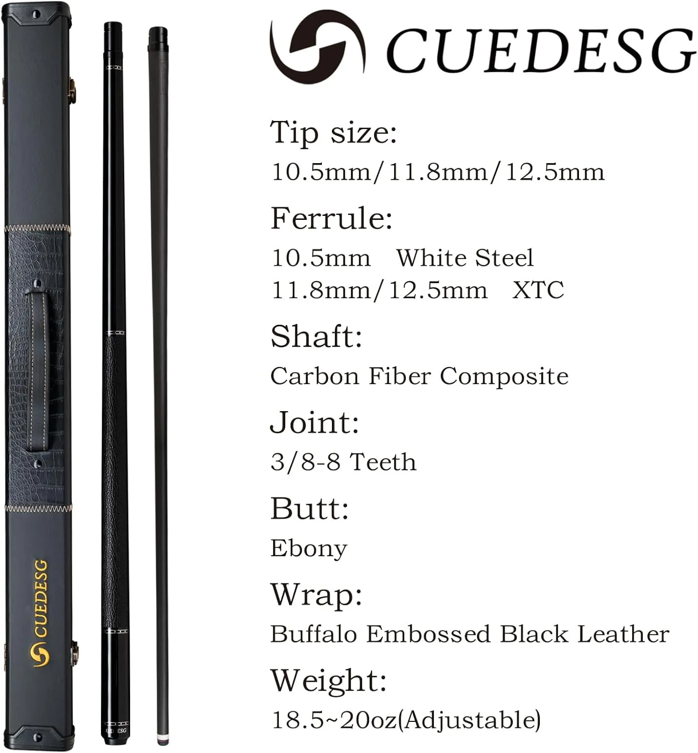Carbon Fiber Pool Cue Stick 10.5mm/11.8mm/12.5mm,Low Deflection Pool Stick with Rare Wood Butt,Professional Cue Stick with Box Case