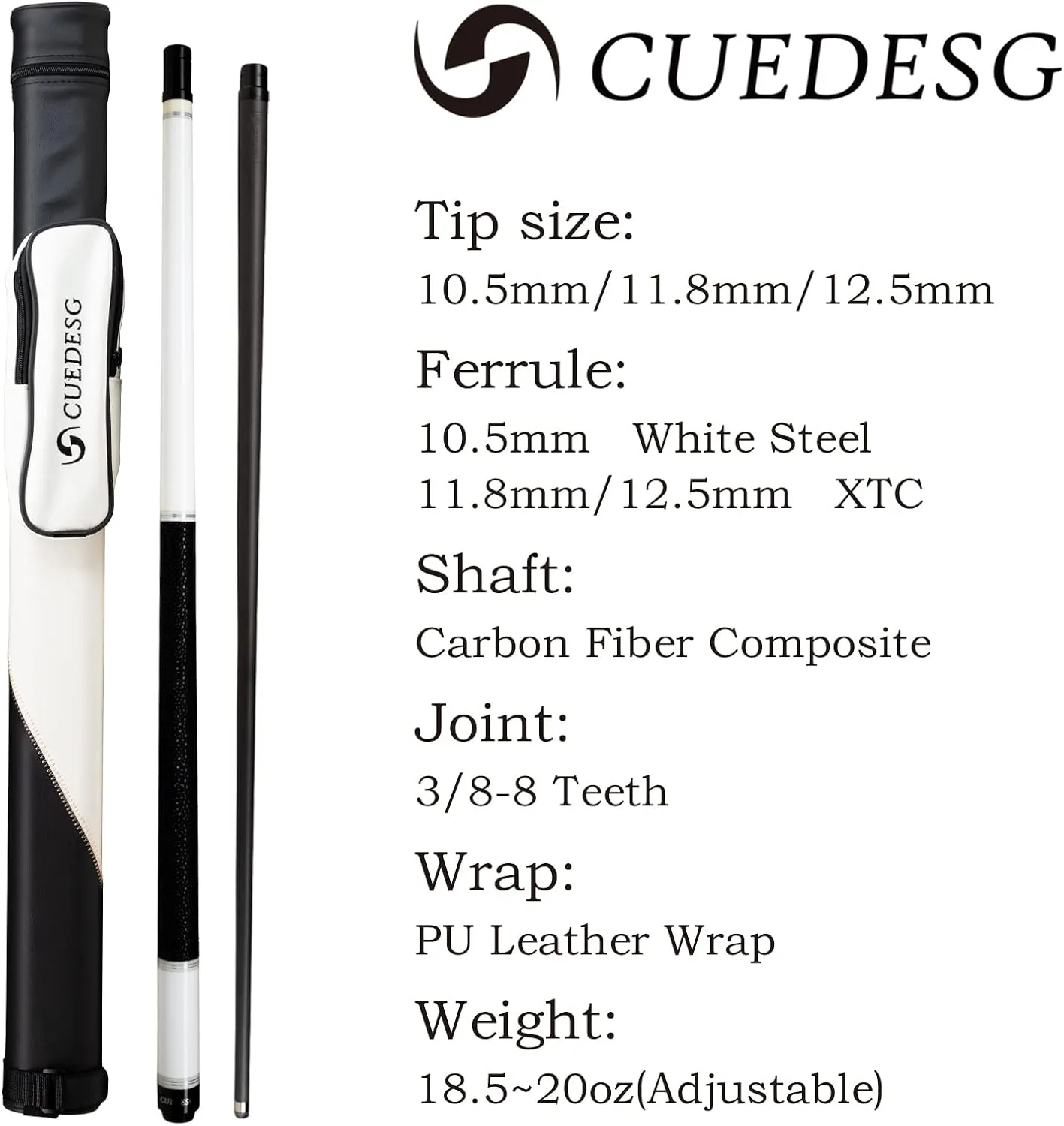 Carbon Fiber Pool Cue Stick 10.5mm/11.8mm/12.5mm,Low Deflection Pool Stick,Professional Cue Stick with Case