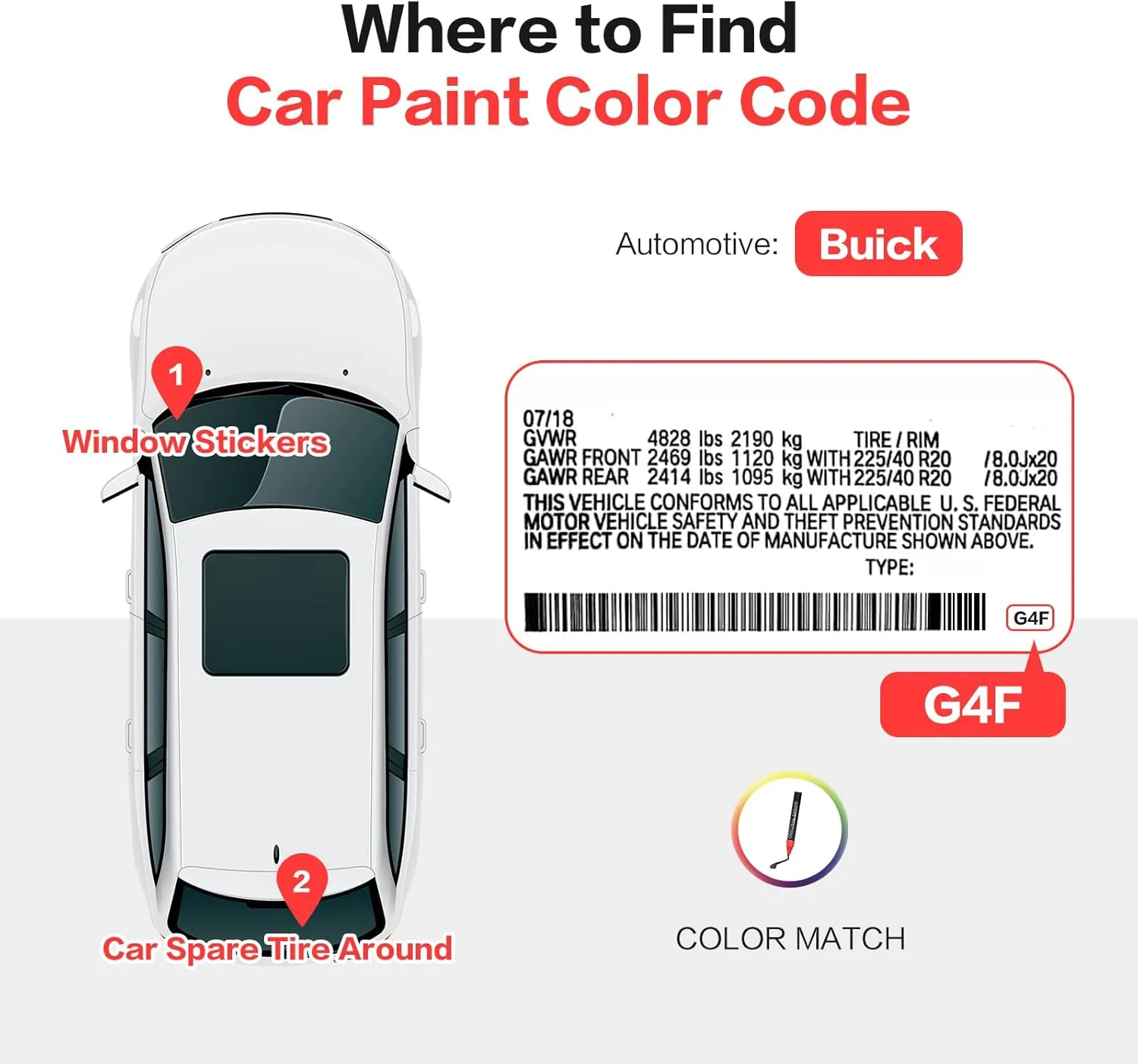 Carhoo GBM/12L/12U/291 Arden Blue Metallic Compatible with Buick Exact Match Touch Up Paint Pen - 0.56 Fl Oz(16ml)