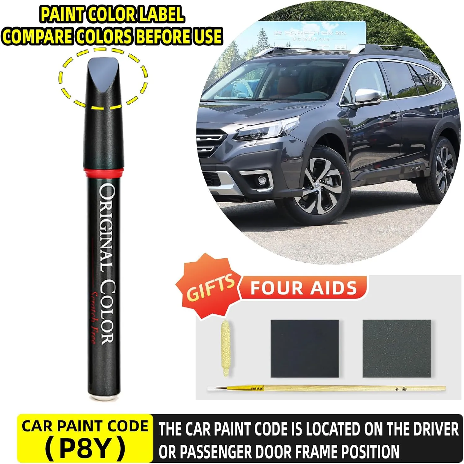 Carhoo P8Y Magnetite Gray Metallic Compatible with Subaru Exact Match Touch Up Paint Pen