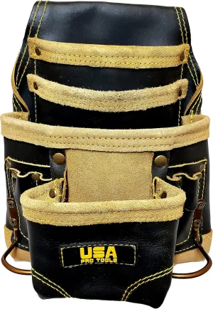 Carpenters Leather Tool Pouch Bag | Ideal for Electricians, Framers and Handyman | 10 Pockets with 2 Hammers Holders