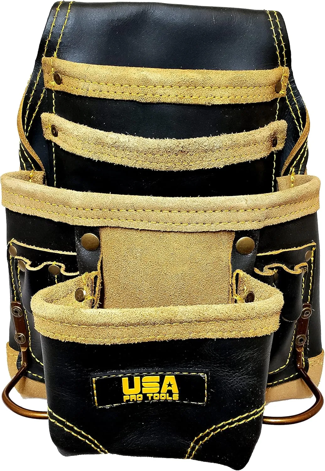 Carpenters Leather Tool Pouch Bag | Ideal for Electricians, Framers and Handyman | 10 Pockets with 2 Hammers Holders
