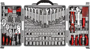 CARTMAN 205 Piece Ratchet Wrench Tool Set 1/4" & 3/8" & 1/2" Drive with SAE/Metric Sockets Kit in Plastic Toolbox