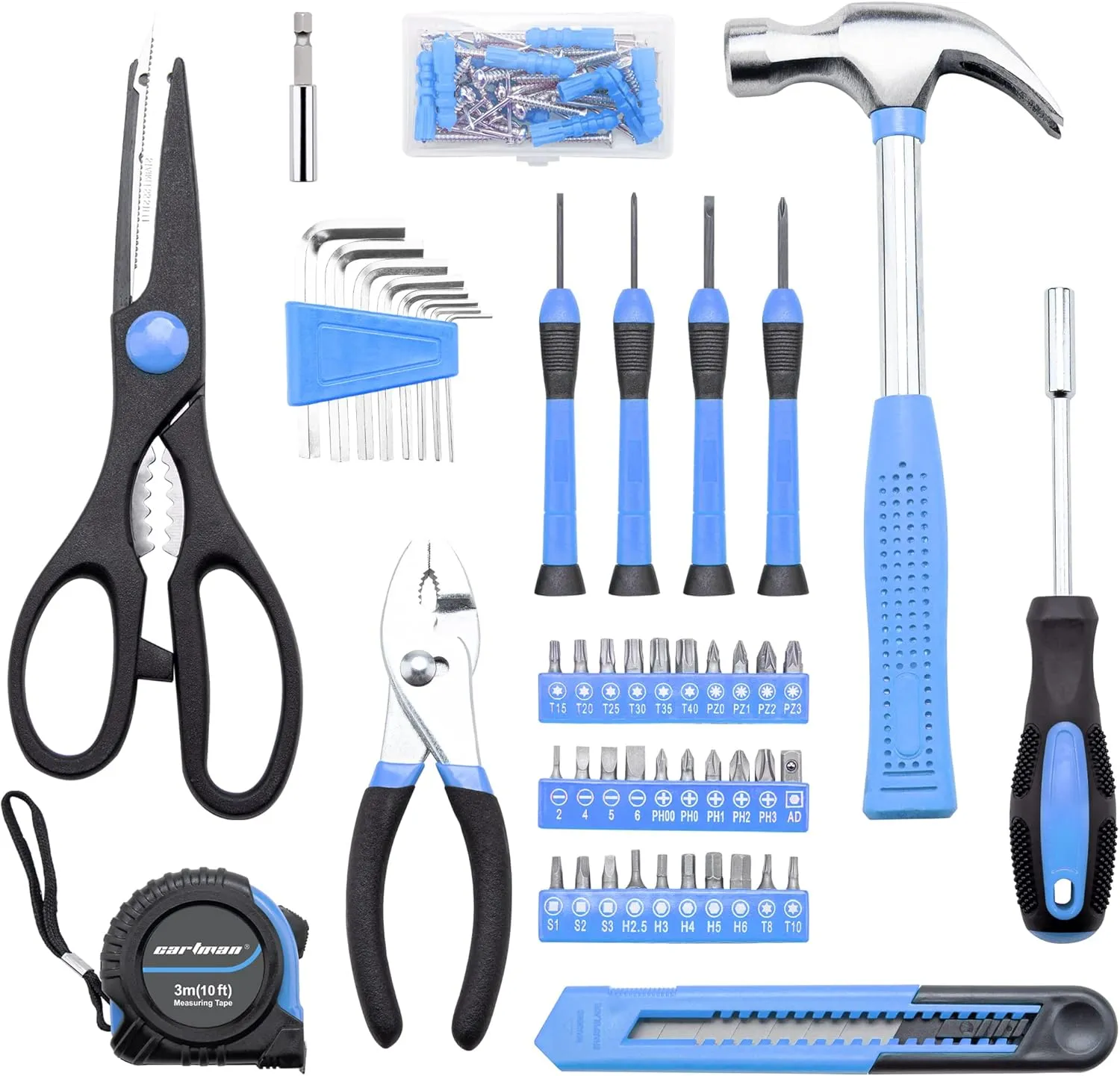 CARTMAN Tool Set General Hand Tool Kit with Plastic Toolbox Storage Case, Automotive Set Blue