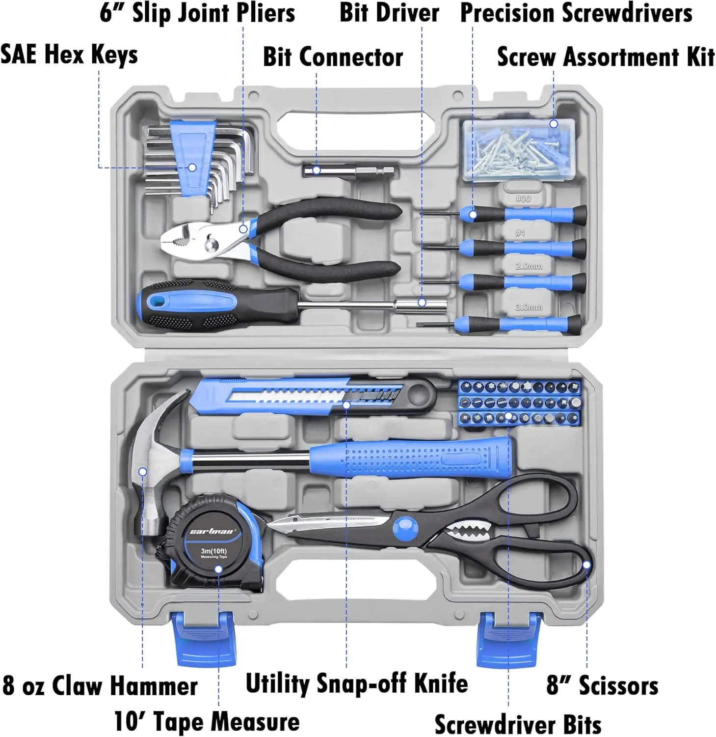 CARTMAN Tool Set General Hand Tool Kit with Plastic Toolbox Storage Case, Automotive Set Blue