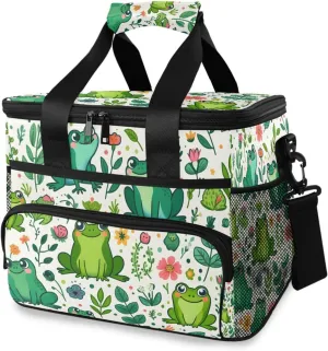 Cartoon Frog Plant Cooler Bag Insulated Cooler Soft Sided Cooler 24 Can Portable Picnic Bag Large Leakproof Lunch Bag Box for Beach Grocery Camping Travel Car Men Women
