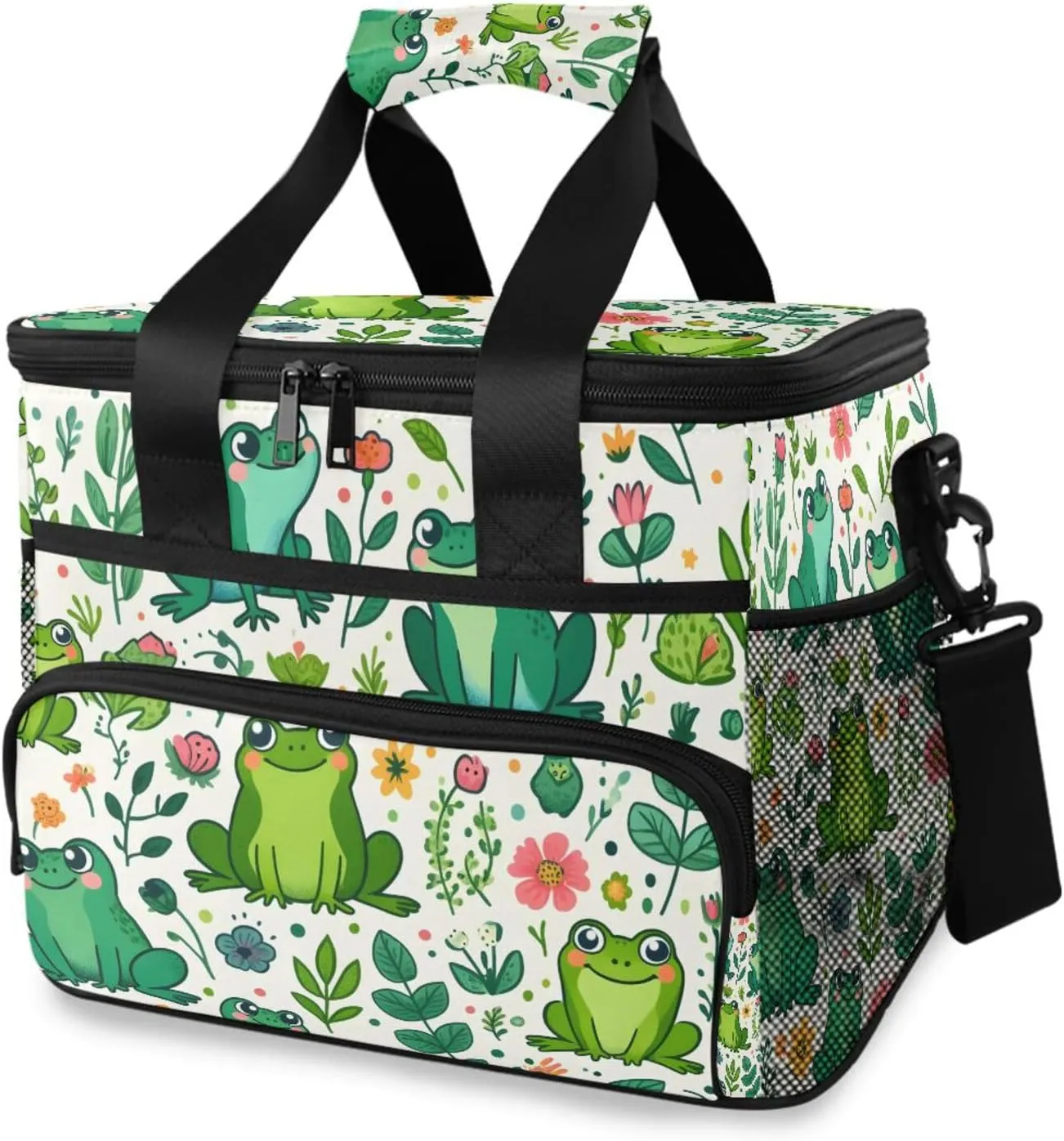 Cartoon Frog Plant Cooler Bag Insulated Cooler Soft Sided Cooler 24 Can Portable Picnic Bag Large Leakproof Lunch Bag Box for Beach Grocery Camping Travel Car Men Women