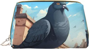 Cartoon Pigeon Leather Toiletry Travel Bag, Compact Makeup Organizer For Women