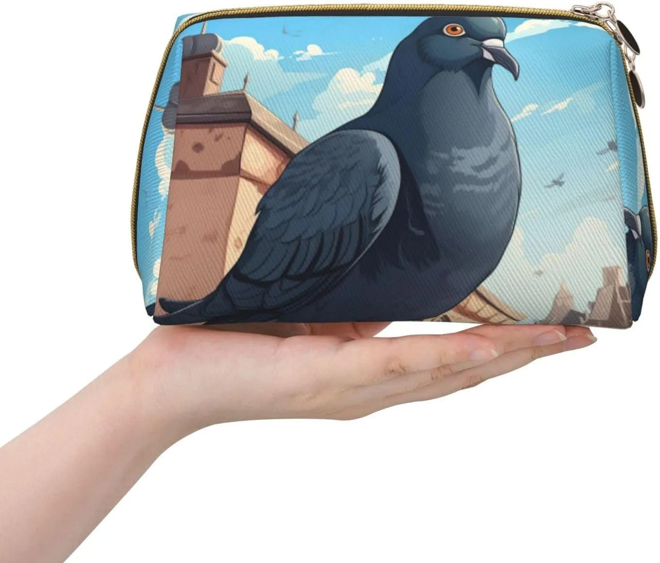 Cartoon Pigeon Leather Toiletry Travel Bag, Compact Makeup Organizer For Women