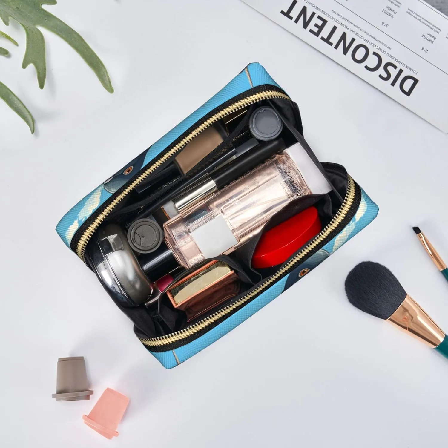 Cartoon Pigeon Leather Toiletry Travel Bag, Compact Makeup Organizer For Women