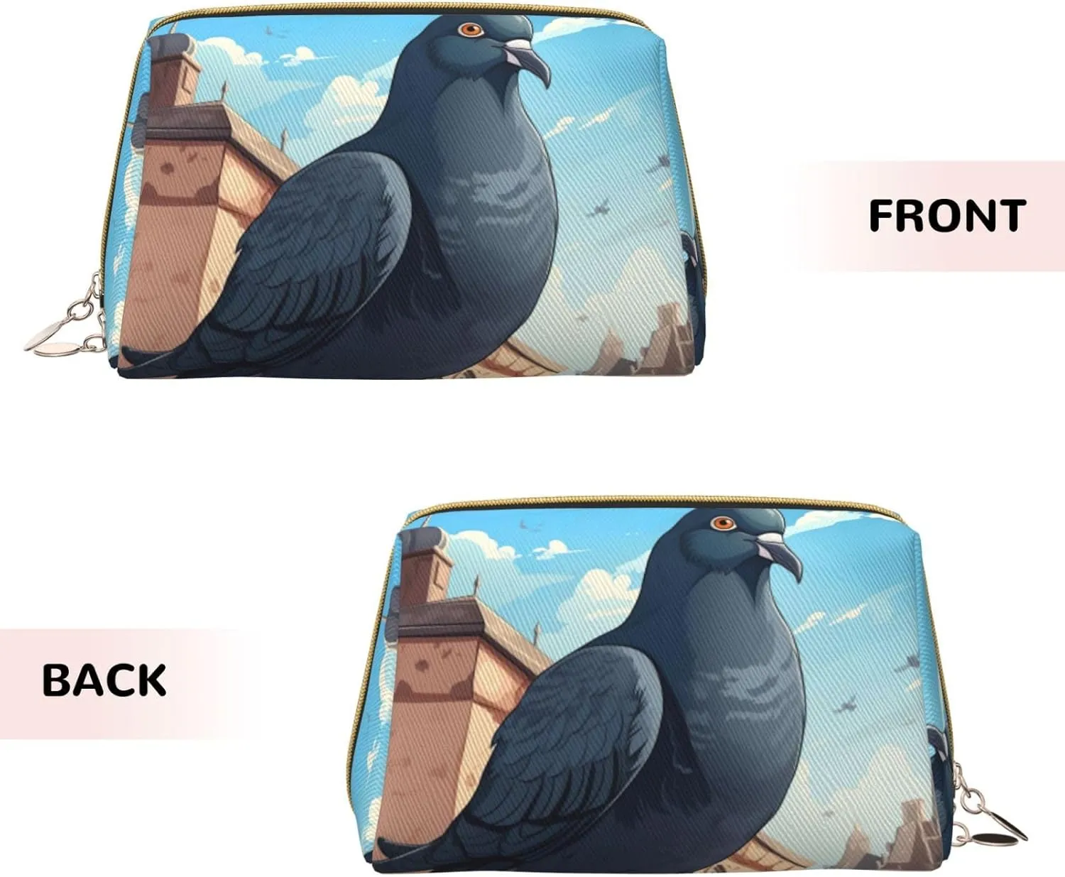 Cartoon Pigeon Leather Toiletry Travel Bag, Compact Makeup Organizer For Women