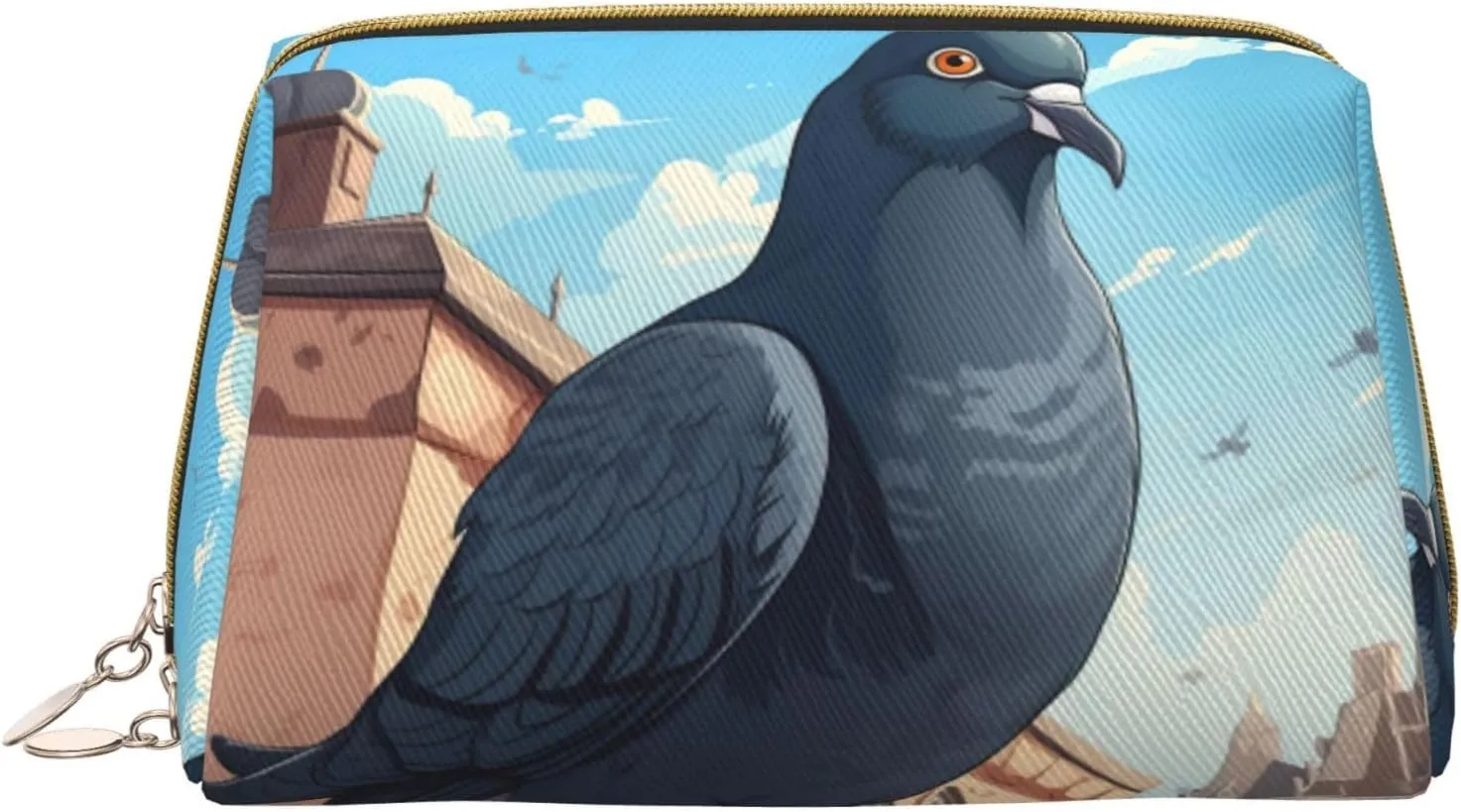 Cartoon Pigeon Leather Toiletry Travel Bag, Compact Makeup Organizer For Women