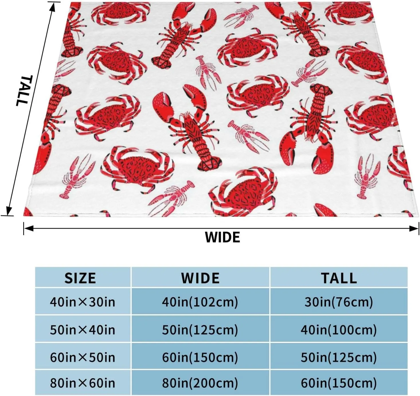 Cartoon Red Crab Lobster 60"X50" Flannel Blanket - 100% Soft Polyester, Lightweight and Warm, Suitable for Families, Camping, Travel