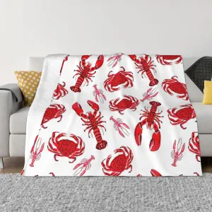 Cartoon Red Crab Lobster 60"X50" Flannel Blanket - 100% Soft Polyester, Lightweight and Warm, Suitable for Families, Camping, Travel