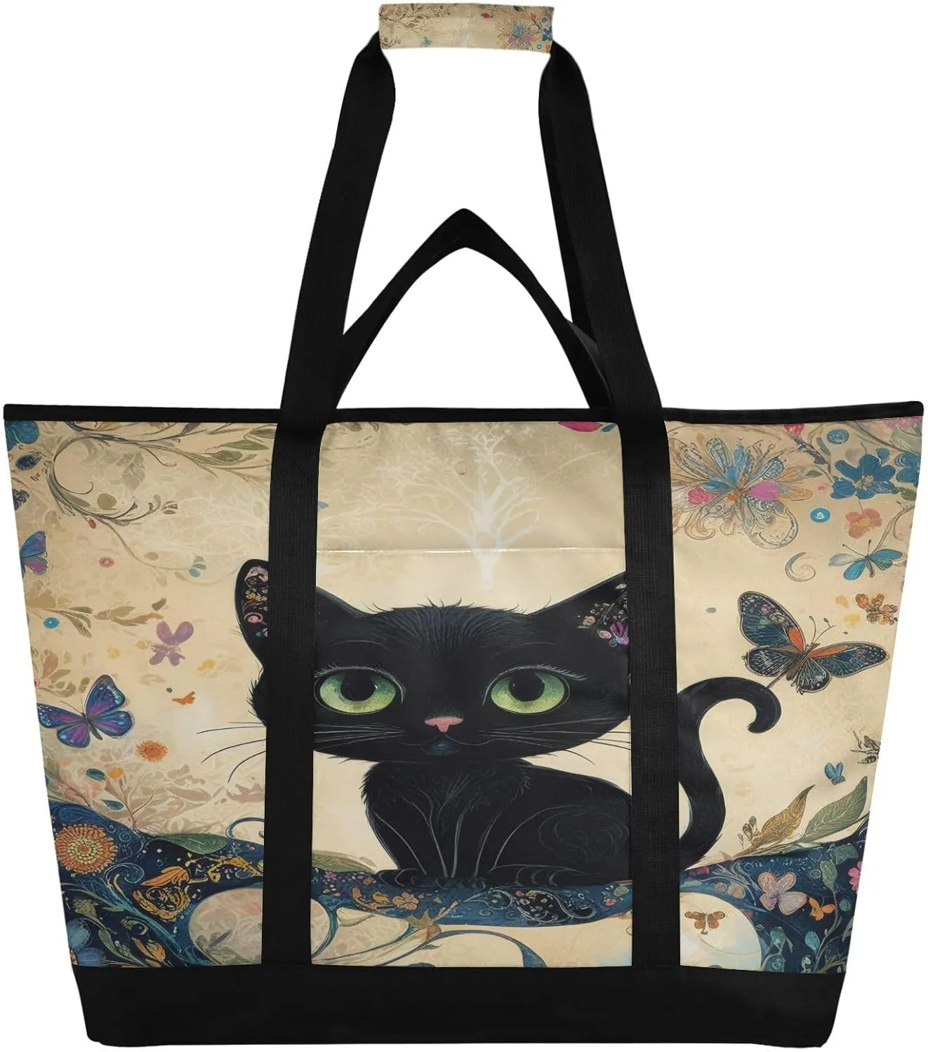 Cat on Branch Reusable Insulated Lunchbox Cooler Bag, Leakproof Kitchen Grocery Bag Collapsible Portable Cooler Tote Bag for Picnic, Camping, Office, Travel