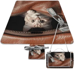 Cat Peeks Out Picnic Blanket Outdoor, Oversized Beach Blanket, Foldable Lightweight Waterproof Sand Cushion Suitable for Beaches, Camping Grasslands Mat