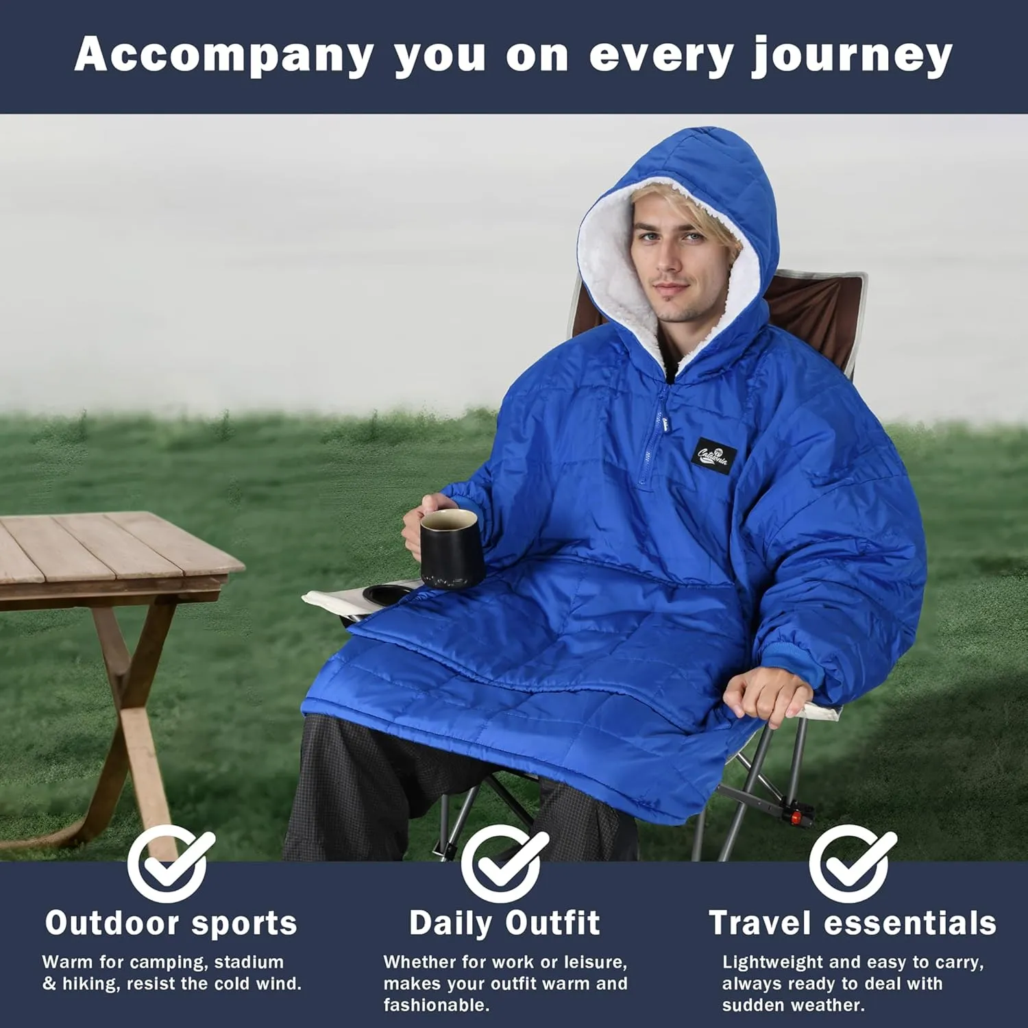 Catalonia Outdoor Windproof Wearable Stadium Blanket, Oversized Waterproof Wearable Blanket Poncho