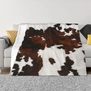 Cattle Fake Cow Print 60"X50" Flannel Blanket - 100% Soft Polyester, Lightweight and Warm, Suitable for Families, Camping, Travel