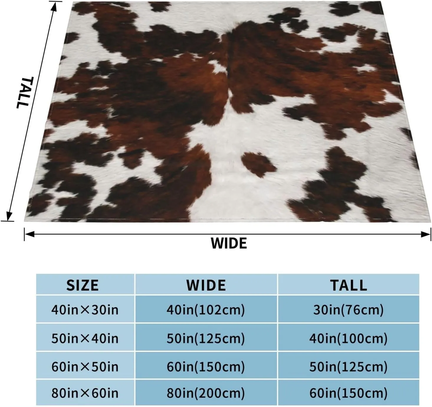 Cattle Fake Cow Print 60"X50" Flannel Blanket - 100% Soft Polyester, Lightweight and Warm, Suitable for Families, Camping, Travel
