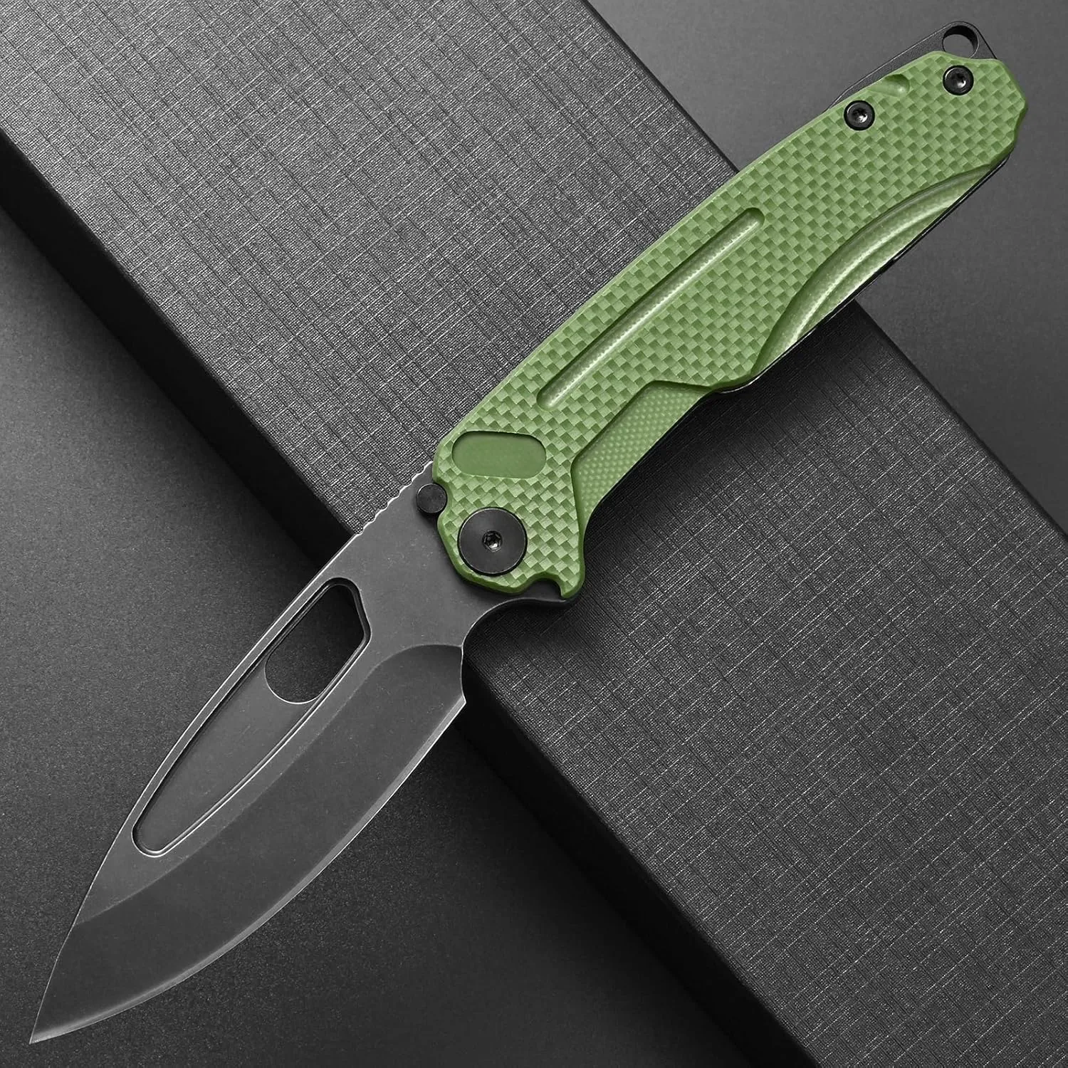 Ccanku C1136 Folding Knife D2 Steel Blade G10&Steel Handle EDC Tool Outdoor Hunting Camping Knife (Green)