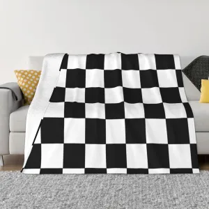 Checkered Black and White 60"X50" Flannel Blanket - 100% Soft Polyester, Lightweight and Warm, Suitable for Families, Camping, Travel