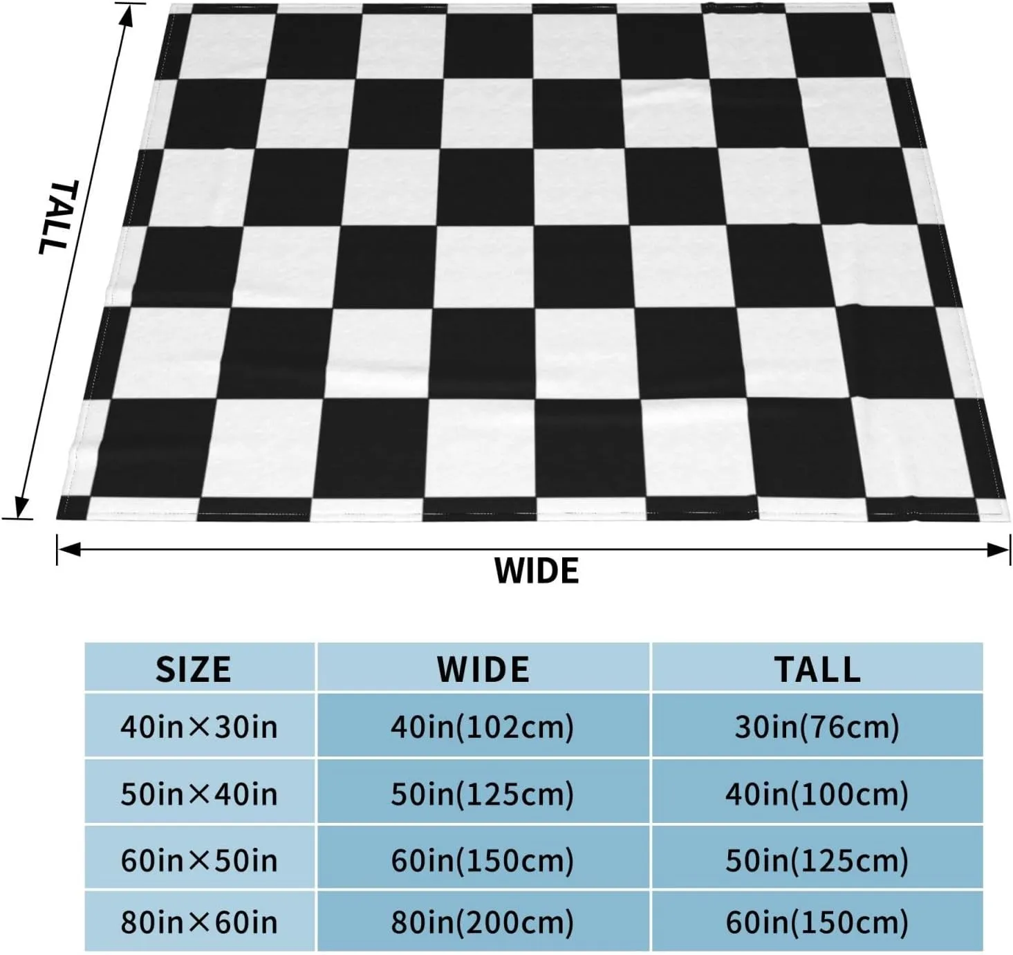 Checkered Black and White 60"X50" Flannel Blanket - 100% Soft Polyester, Lightweight and Warm, Suitable for Families, Camping, Travel