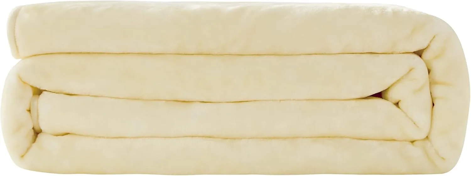Chezmoi Collection Heavy Single Ply 12.2 Lbs Oversized Korean Style Faux Mink Blanket, 750GSM Thick Silky Soft Plush Raschel Mink Blanket, 92" x 106" US King, Solid Beige