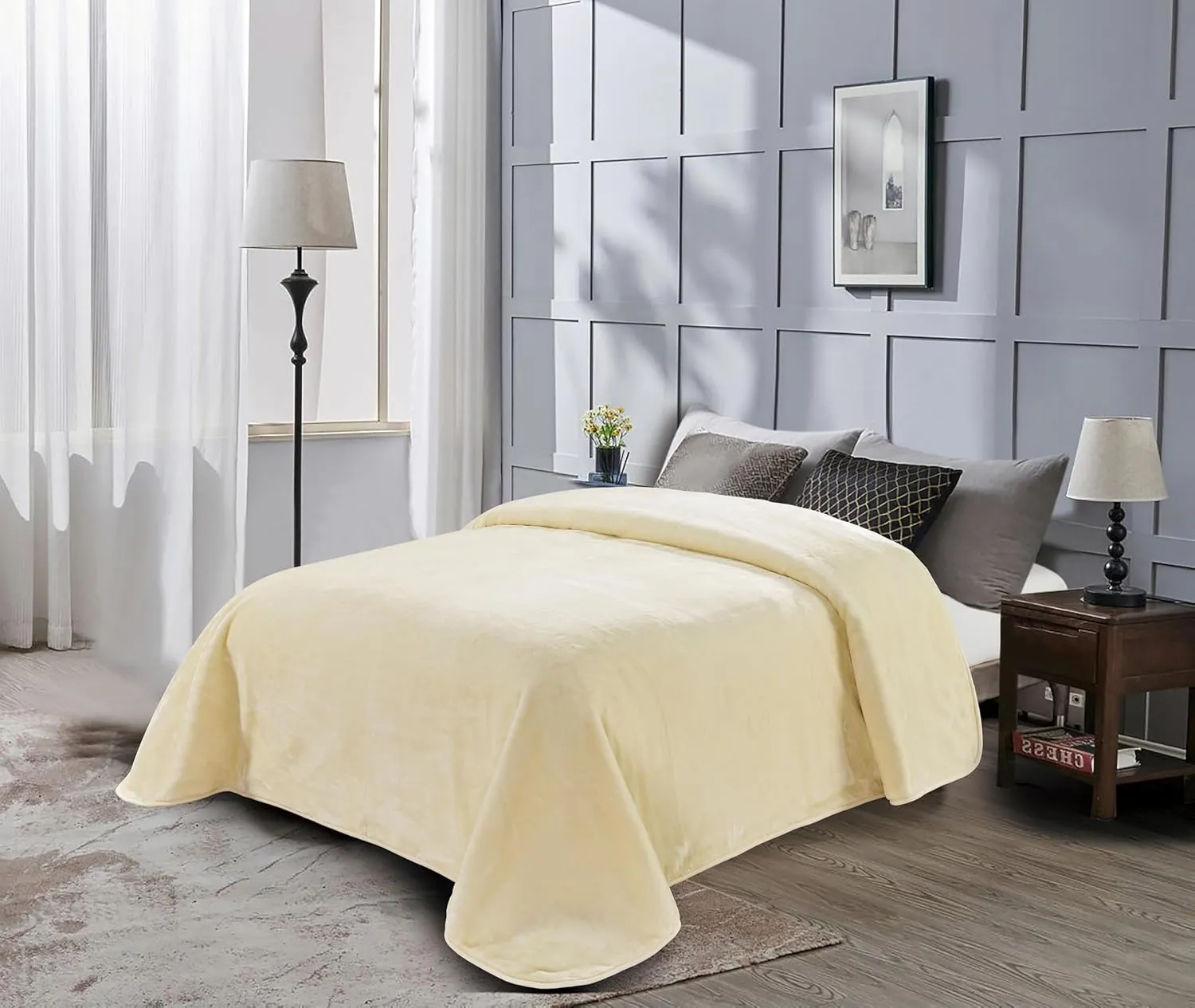Chezmoi Collection Heavy Single Ply 12.2 Lbs Oversized Korean Style Faux Mink Blanket, 750GSM Thick Silky Soft Plush Raschel Mink Blanket, 92" x 106" US King, Solid Beige