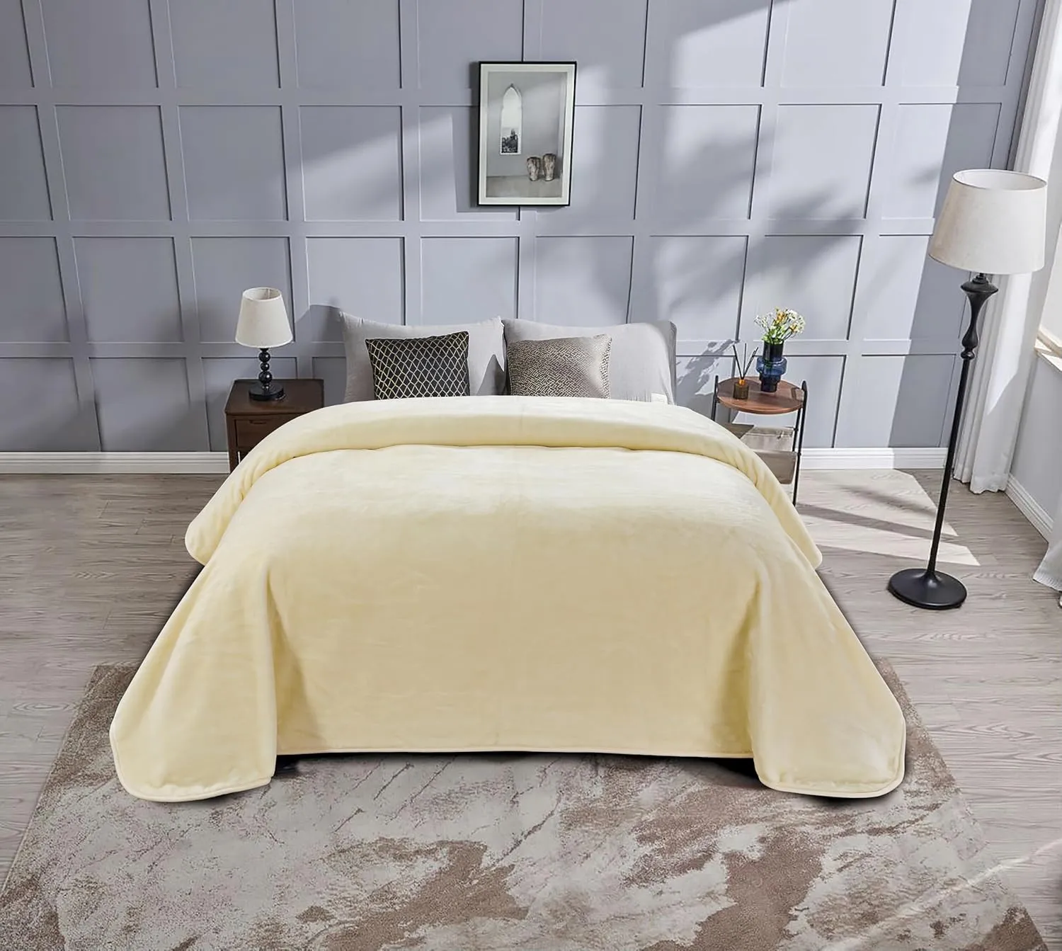 Chezmoi Collection Heavy Single Ply 12.2 Lbs Oversized Korean Style Faux Mink Blanket, 750GSM Thick Silky Soft Plush Raschel Mink Blanket, 92" x 106" US King, Solid Beige