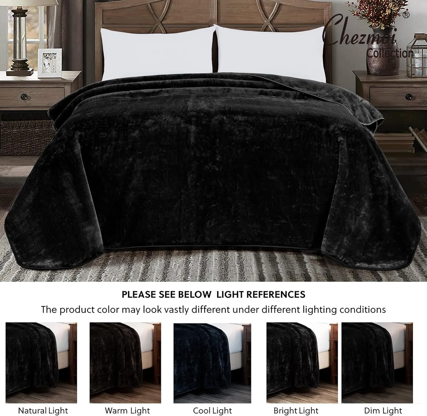 Chezmoi Collection Heavy Single Ply 9 Lbs Korean Style Faux Mink Blanket, 750GSM Thick Silky Soft Plush Raschel Mink Blanket, 85" x 95" King, Solid Black