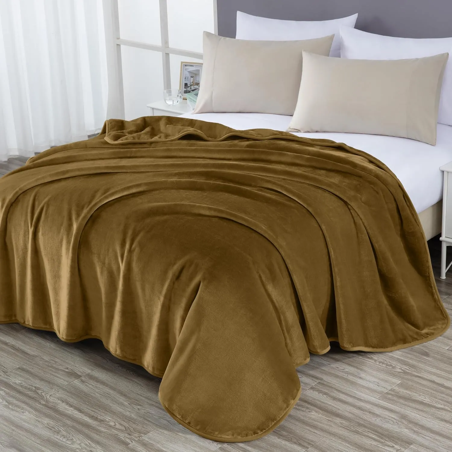 Chezmoi Collection Heavy Single Ply 9 Lbs Korean Style Faux Mink Blanket, 750GSM Thick Silky Soft Plush Raschel Mink Blanket, 85" x 95" King, Solid Toffee