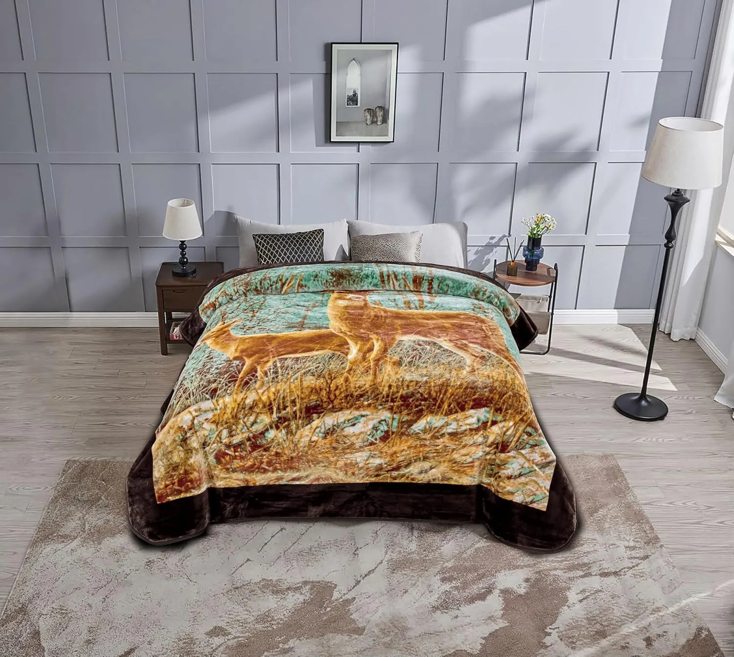 Chezmoi Collection Heavy Single Ply 9 Lbs Korean Style Faux Mink Blanket, Reversible 750GSM Thick Silky Soft Plush Raschel Mink Blanket, 85" x 95" King, Deers