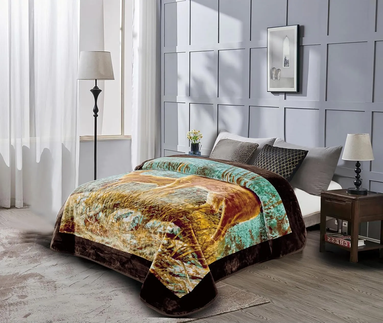 Chezmoi Collection Heavy Single Ply 9 Lbs Korean Style Faux Mink Blanket, Reversible 750GSM Thick Silky Soft Plush Raschel Mink Blanket, 85" x 95" King, Deers